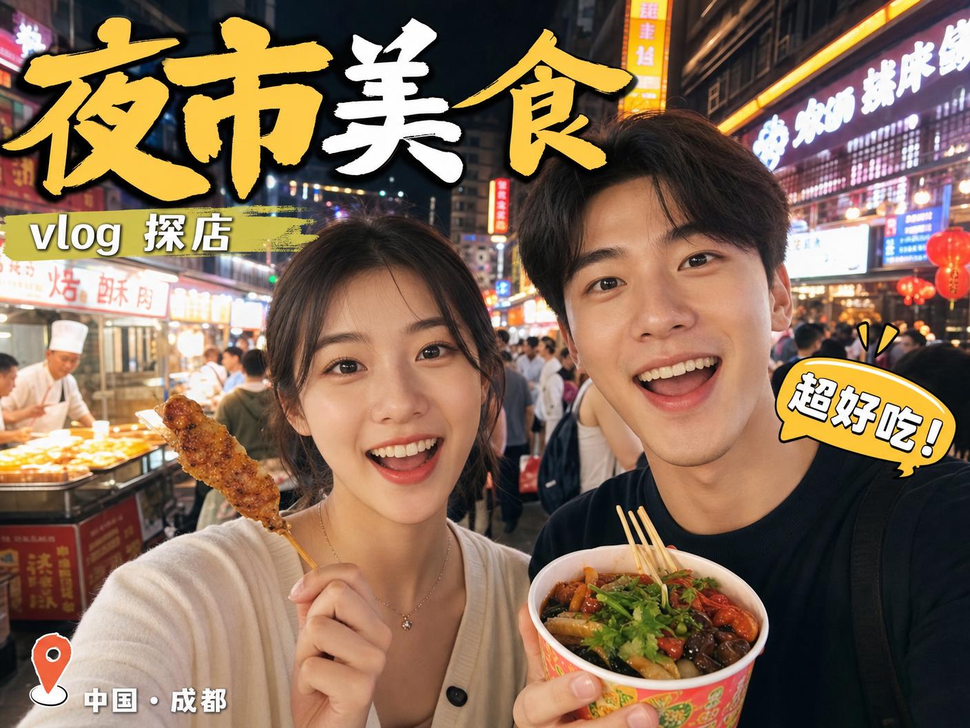 抖音风-【抖音风】成都夜市美食探店传媒Vlog，超好吃！